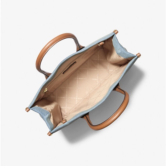 NWT Michael Kors Mirella Denim Blue Tote with Tan Leather Accents - Picture 4 of 11